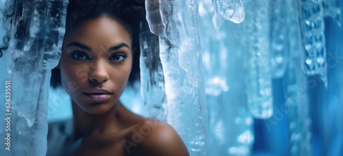 Negro girl photo in ice block snow ice ice banner photo
