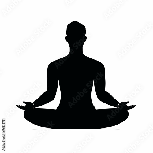 Meditating man black icon on white background. Meditating man silhouette