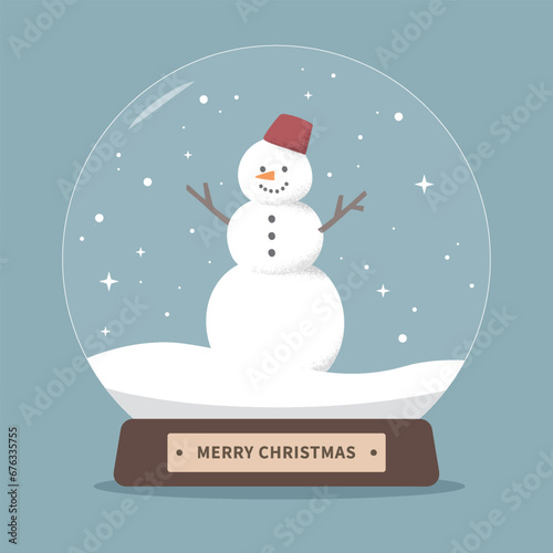 Christmas background template with snow globe and snowman.