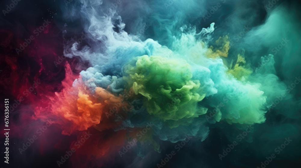 Abstract smoke background with Spectacular cloud burst of blue, pink, and yellow smoke. Various colors in a background of explosion fog