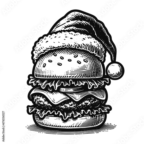 burger wearing a Christmas hat sketch