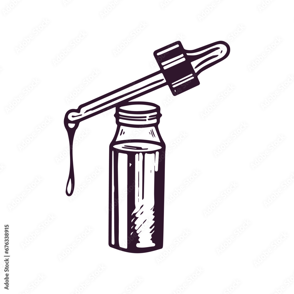 Hand-drawn serum bottle with pipette, beauty cosmetic element, self care. Illustration for beauty salon, cosmetic store, makeup design. Doodle sketch style. Hand-drawn serum bottle with pipette, beauty cosmetic element, self care. Illustration for beauty salon, cosmetic store, makeup design. Doodle sketch style.