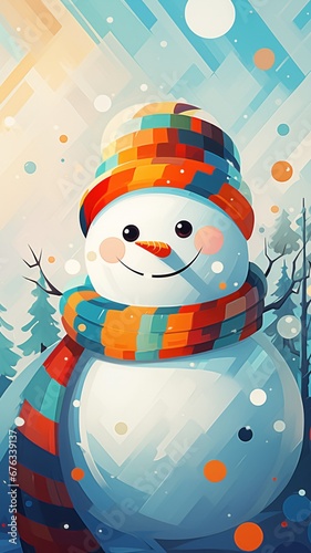 Snowman in the style of bright geometric abstractions by Generative AI