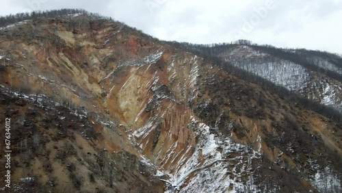 Aerial shot of nature phenomenon Devil's Town, rock formations in Radan mountain in Serbia
