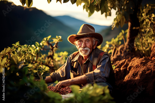 A gentleman from South America posing in his coffee plantation