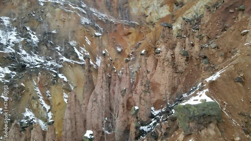 Close up shot of nature phenomenon Devil's Town, rock formations in Radan mountain in Serbia