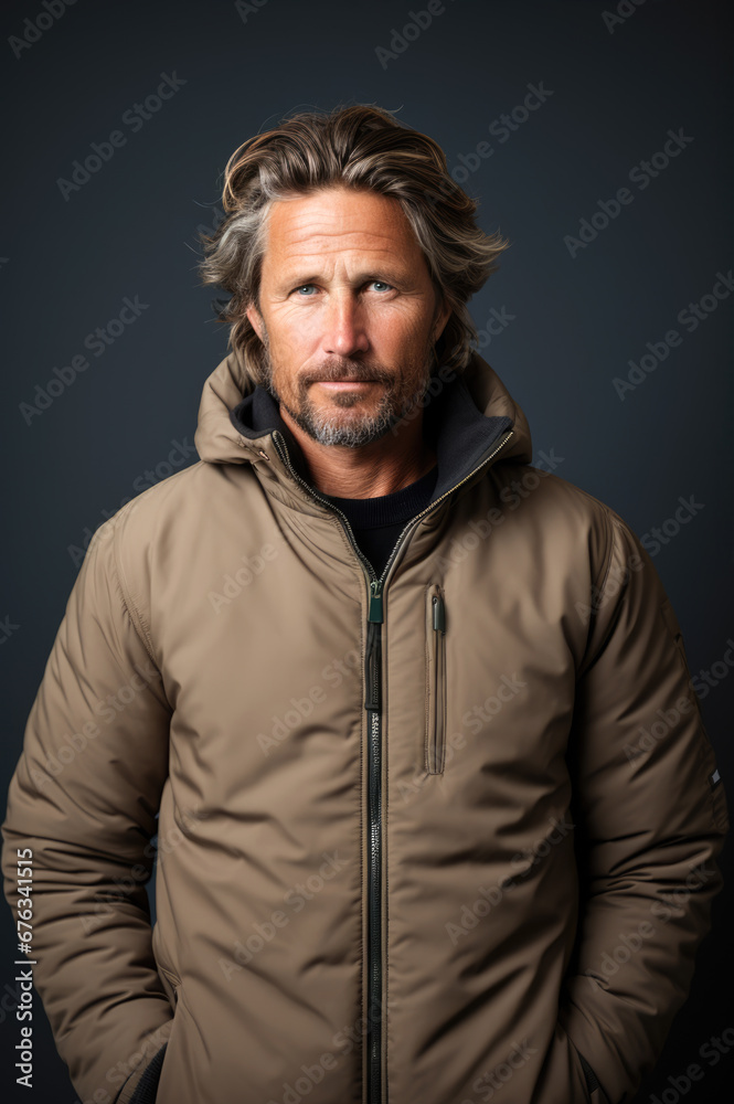 Fototapeta premium Middle-aged man portrait wearing anorak jacket