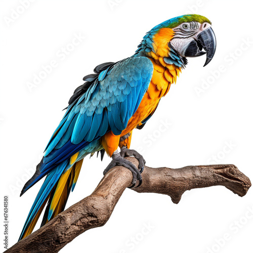 Brightly colored parrot perched on a branch of a tree with isolated background. Generated AI