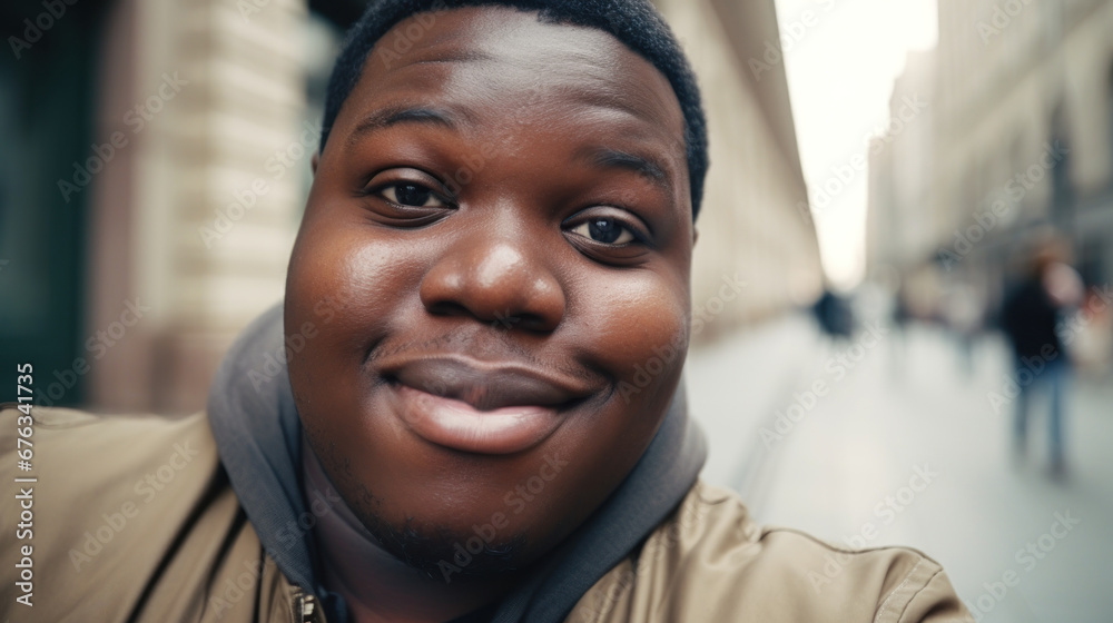 Happy, smiling middle-aged African American man with glasses taking selfie outdoor Happy, smiling middle-aged African American man with glasses taking selfie outdoor