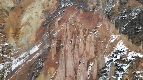 Close up shot of nature phenomenon Devil's Town, rock formations in Radan mountain in Serbia