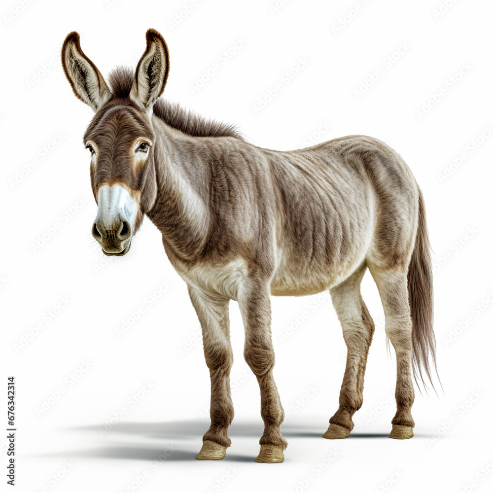 A donkey standing on isolated background. Generated AI