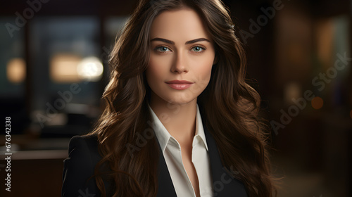 A female lawyer in a modern office, warm sunlight streaming in, dressed in a professional suit, camera style close-up Free Download A female lawyer in a modern office, warm sunlight streaming in, dressed in a professional suit, camera style close-up - GFXLoad