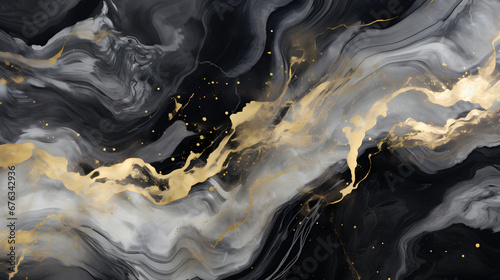 Abstract marble marbled ink painted painting texture luxury background Black gray swirls gold texture marble. generative AI. © mhebub