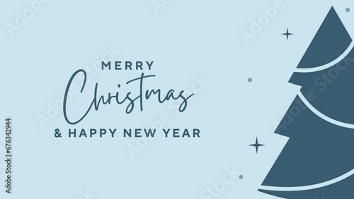 Simple Holiday, Merry Christmas 4k Animated Video with Text and Christmas Tree on Blue Background. New Year and Xmas Celebration, Greeting photo