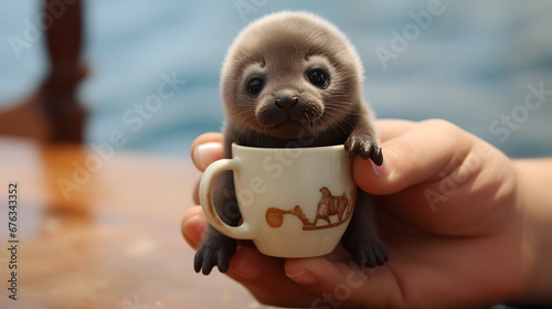 walrus with cup of cocoa photo