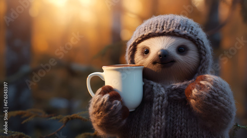 animal with a cup of cocoa