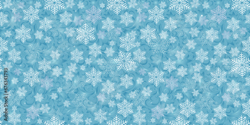 Vector blue seamless christmas pattern with vintage white snowflakes,