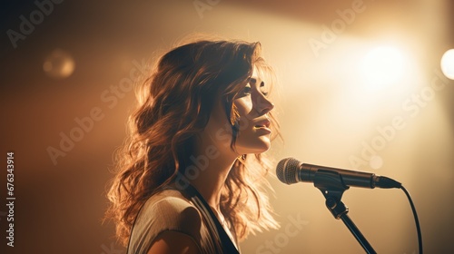 Female singer on stage, AI generated Image