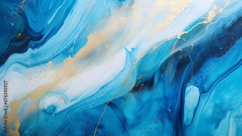 Abstract ocean- ART. Natural Luxury. Style incorporates the swirls of marble or the ripples of agate. Very beautiful blue paint with the addition of gold powder. generative AI. photo