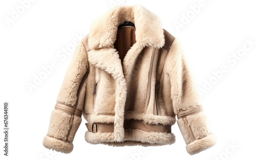 Soft Warm Shearling Jacket Isolated on Transparent Background PNG.