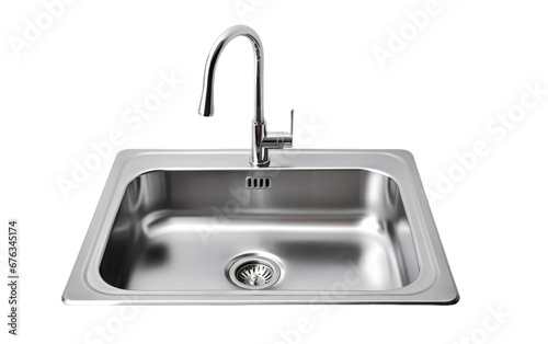 Portrait Metallic Silver Sink Isolated on Transparent Background PNG.