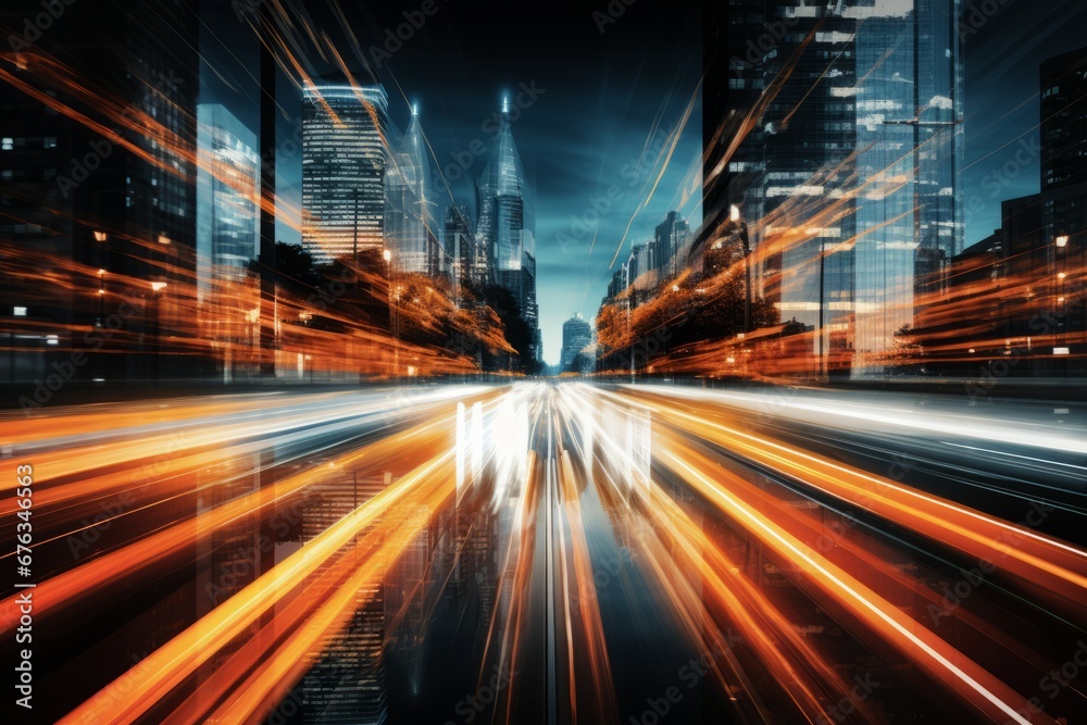 Abstract blurred night cityscape with vibrant lights as a captivating background for creative design Abstract blurred night cityscape with vibrant lights as a captivating background for creative design