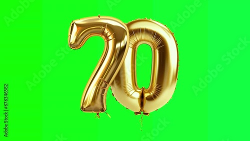 Gold balloon Number 70 ,Green Screen, Animation, motion loop, video footage, motion graphic