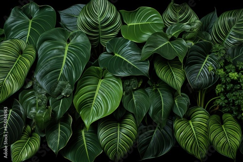 Enchanting green leaves of a tropical forest in a mesmerizing low light background setting