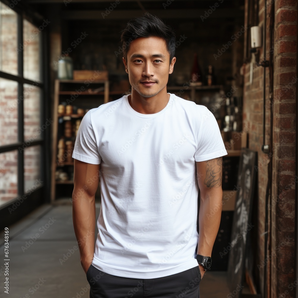 Handsome asian male wearing blank empty t-shirt Handsome asian male wearing blank empty t-shirt