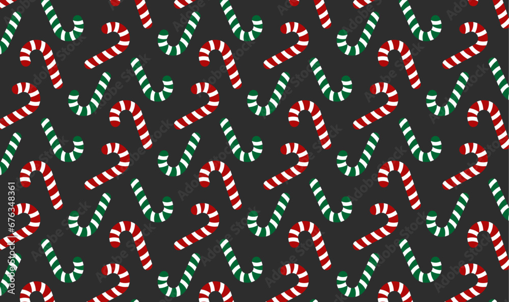 seamless vector pattern with candy canes. dark christmas repeating pattern. new year cartoon pattern with sweets