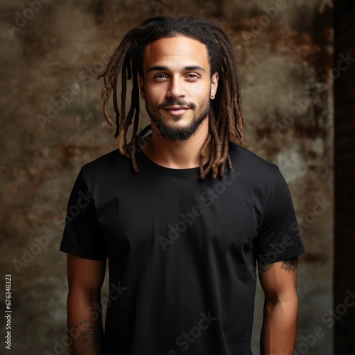 Handsome black man wearing blank tshirt for mockup