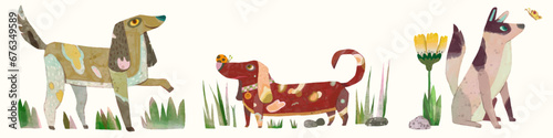 Dog illustration. watercolor painting. animals.