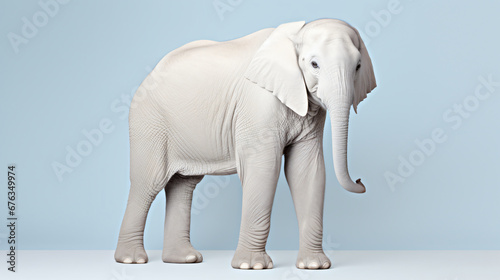 a majestic white albino elephant standing with grace  its blue eyes captivating against a seamless white background  creating a visually stunning and sophisticated presentation