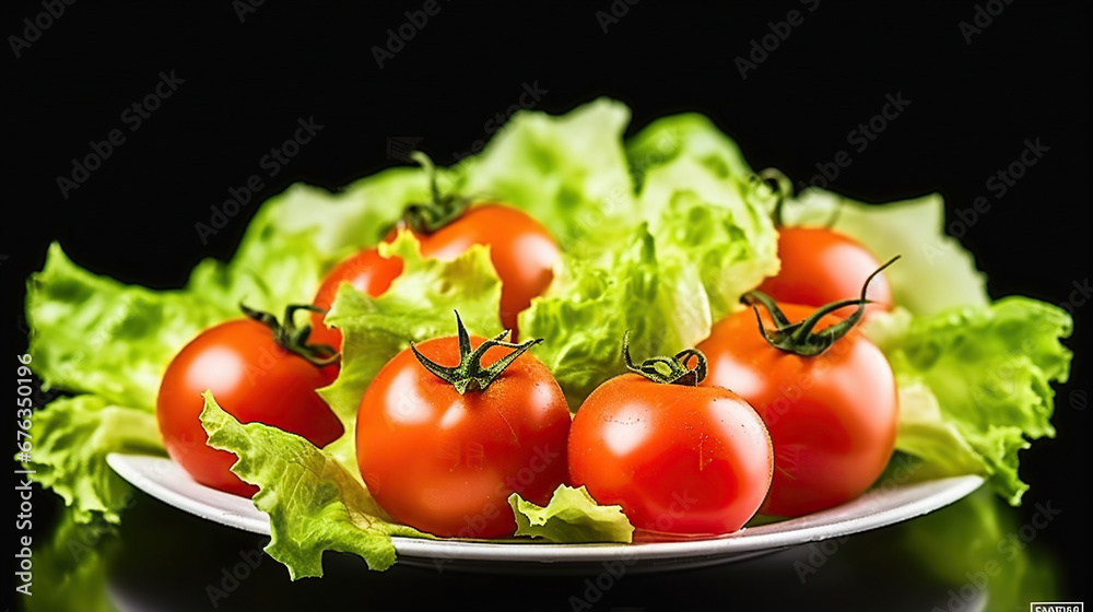 Tomato and lettuce salad on a bowl. Professional photos. Generative AI Tomato and lettuce salad on a bowl. Professional photos. Generative AI