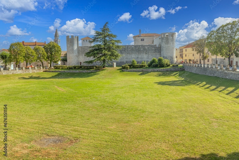 View over the tournament grounds in front of the medieval castle of the Istrian village of Svetvincenat