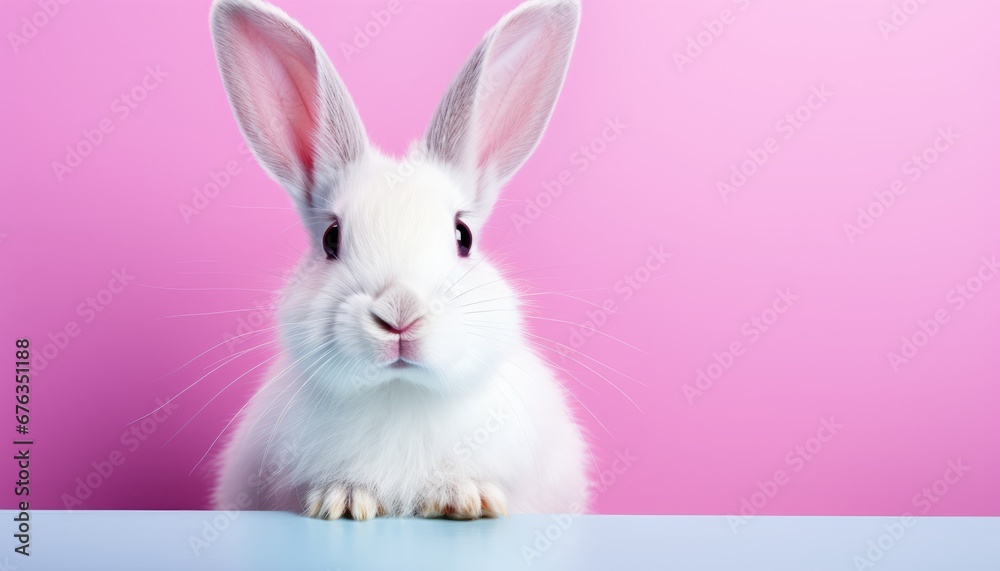 Fluffy bunny with adorable floppy ears on vibrant studio backdrop, radiating pure cuteness