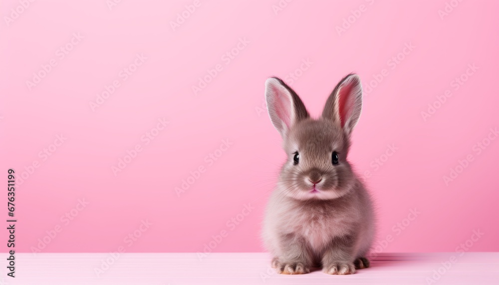 Fototapeta premium Adorable bunny rabbit with floppy ears on vibrant solid color background in studio shot