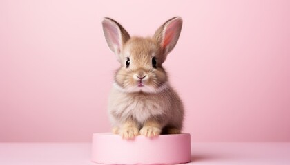 Charming bunny with irresistible expression on vibrant studio backdrop, creating a captivating image