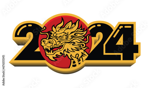 2024 chines dragon year symbol. Vector template for greeting card, poster, invitation 