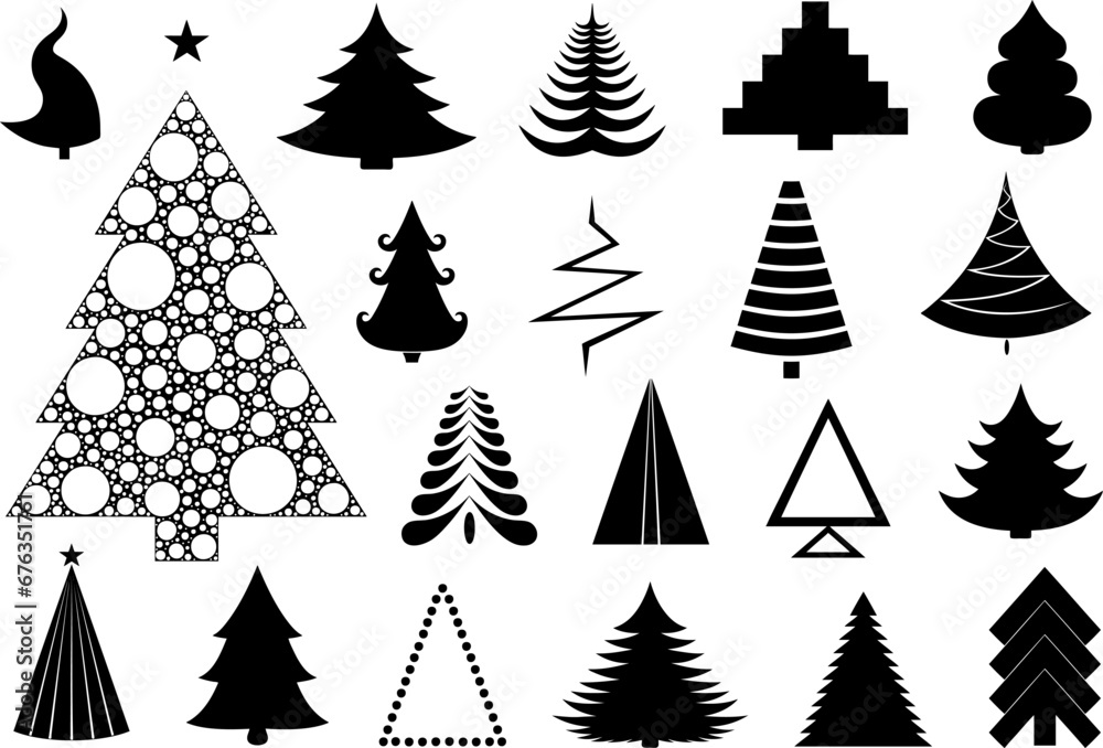 Obraz premium Collection of different Christmas tree illustrations isolated on white