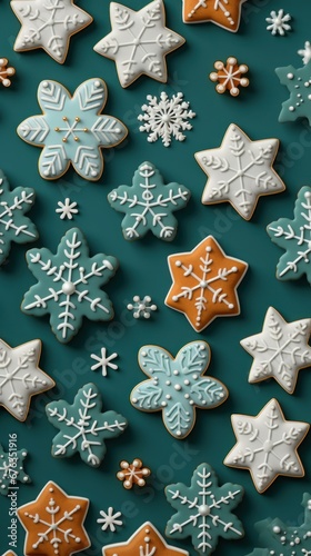 sugar cookies for Christmas on a plain background with New Year's drawings on a plain background