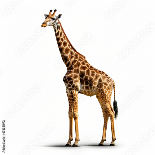 there is a giraffe standing on a white surface with a white background. Generated AI