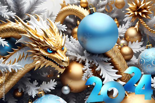 2024, Happy New Year, golden dragon