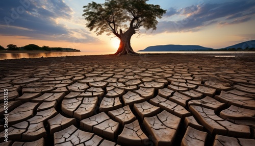 Metaphor of life struggling in arid land symbolizing the impact of drought and global climate change