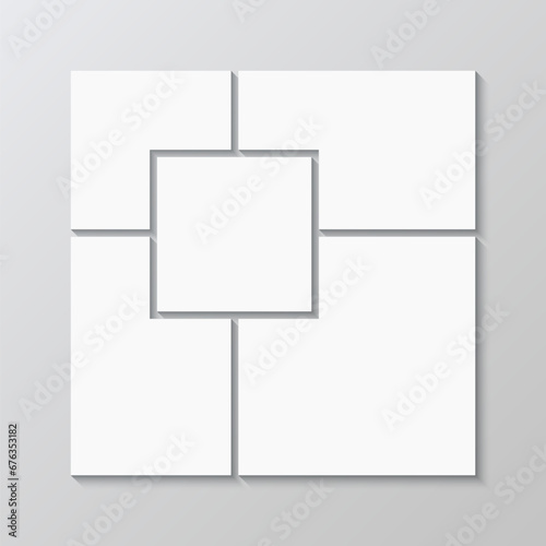 Moodboard template. Photo collage mood board. Mosaic pictures layout. Gallery banner grid. Scrapbook frame. Album brandboard. Portfolio images. Vector illustration
