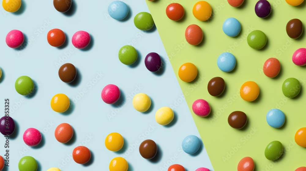 A vibrant array of scattered colorful candies on a background, symbolizing the food safety concept and highlighting concerns about potentially dangerous and toxic food additives.