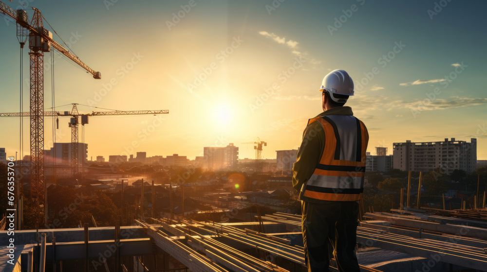 An Engineer working at construction site, real estate project in city. An Engineer working at construction site, real estate project in city.