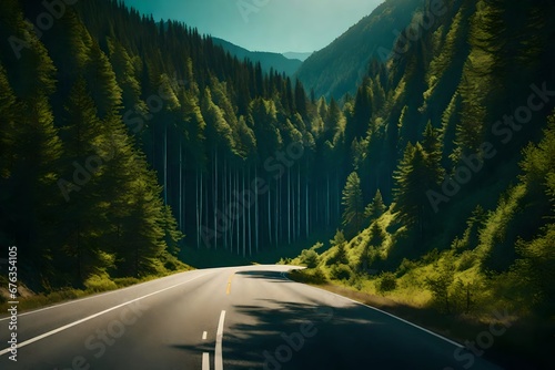 a highway to beautiful summer forest mountain