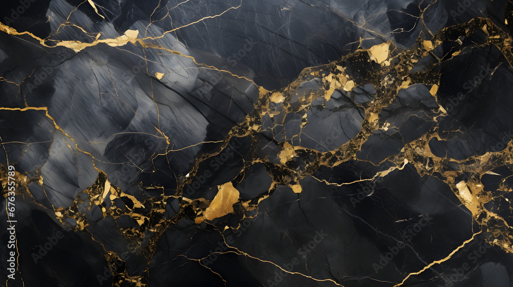 black marble with golden veins ,Black marbel natural pattern for background, abstract black white and gold, black and yellow marble, hi gloss marble stone texture of digital wall tiles. generative AI. - obrazy, fototapety, plakaty 
