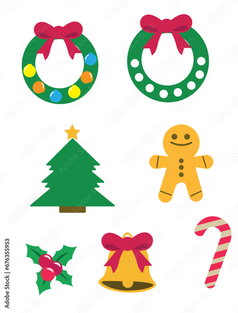 Fototapeta premium Merry christmas vector illustration. New year, merry christmas icon set, christmas pattern